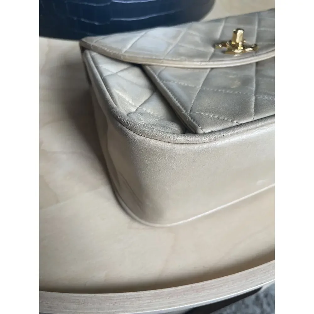 Chanel Beige Round Flap Bag Shoulder Bag Leather Gold Small Classic CC Diana